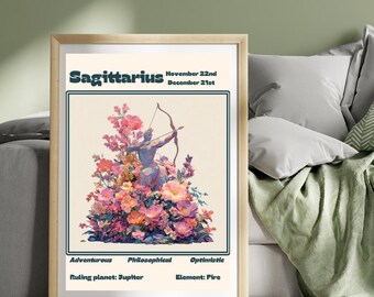 Sagittarius Zodiac Poster Celestial Astrology Wall Art Sagittarius Star Sign Print Horoscope Art Gift For Her Astrology Poster