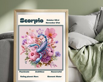 Scorpio Zodiac Poster Celestial Astrology Wall Art Scorpio Star Sign Print Horoscope Art Gift For Her Astrology Poster