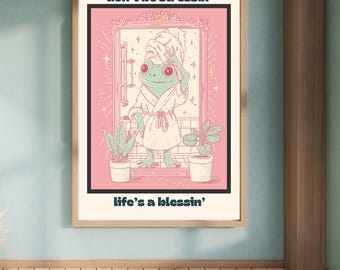 Frosch Toilette Poster: Lustiges Frosch Mädchen Restroom Wandkunst