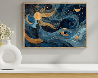 天体星座ポスター：女性占星術アートプリント