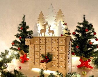 Woodland Deer Advent Calendar – Digital Laser Cut Files (SVG + DXF) Christmas Decoration