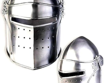 Elmo Barbuta medievale, acciaio spazzolato, armatura indossabile dei Cavalieri Templari