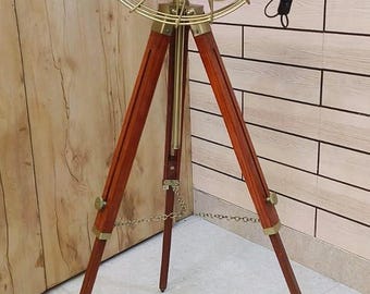Handmade Retro Pedestal Fan: Antique Brass & Wood Tripod, 40" Adjustable Height