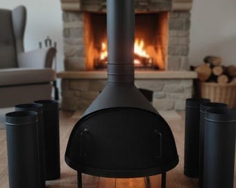 Chimenea exterior independiente de acero, acabado negro