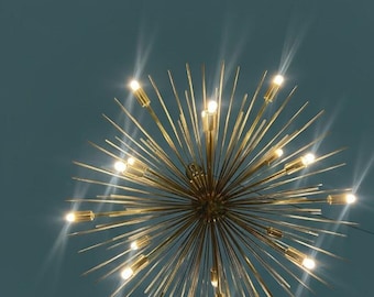 Mid-Century Sputnik Kronleuchter, Polierte Messing Deckenlampe