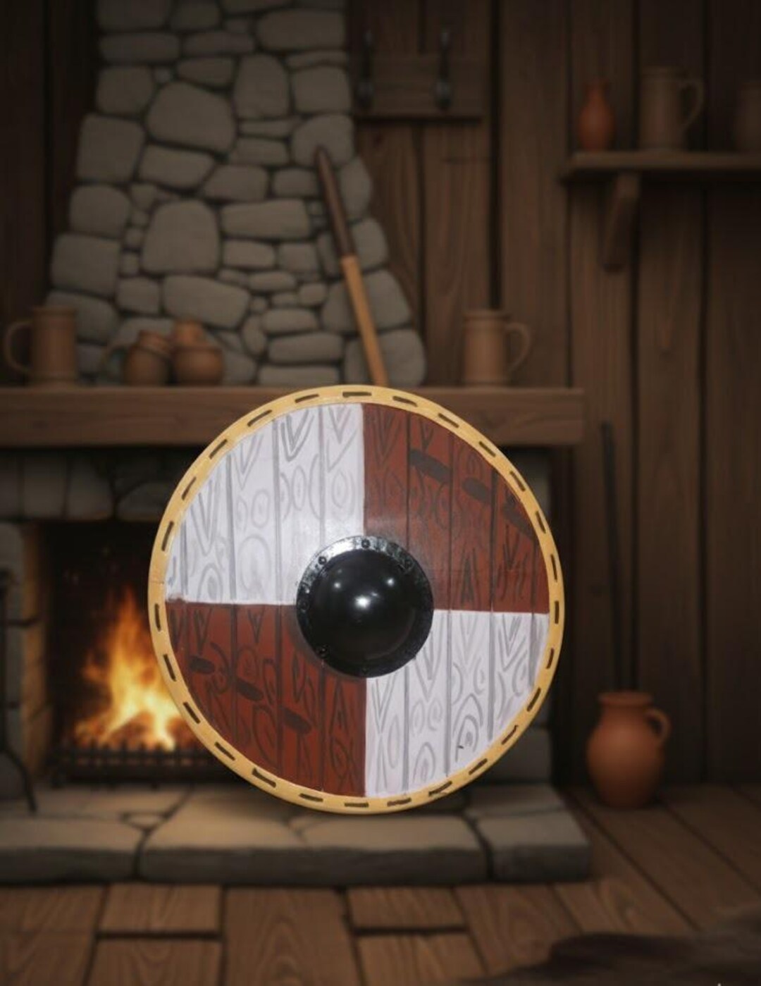 Rustic Shield Red and White Viking Shield, Rustic Wall Decor (24