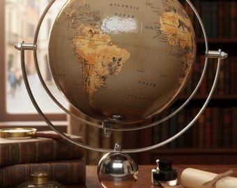 Antique Decorative Globe,  Rotating World Map Globe, Home Office Décor Globe, Metal Table Globe, Historical Map Globe, Rotating Table Globe