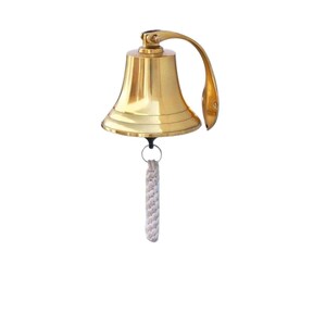 Solid Brass Nautical Wall Bell, Vintage Style Rope Pull Doorbell, Farmhouse Porch Decor