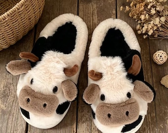 Koplyschiga Fuzzy Inomhustofflor För Damer, Varma Fluffiga Slip On Hus, Sovrumsgolvskor, Söta Tecknade Djur Hem Mysiga Vårtofflor
