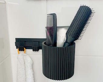 Multi-purpose organizer for bathroom and toilet utensils – drill-free installation | clipform-Flex set | guide rail, large utensil holder, 2 hooks
