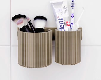 Multi-purpose organizer set for bathroom & toilet – installation without drilling | clipform cup set with guide rail, 2 utensil cups
