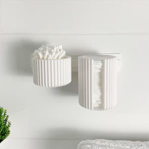 Beauty organizer for bathroom or cosmetics – cup & cotton pad holder, freely positionable, wall mountable without drilling – clipform beauty set White