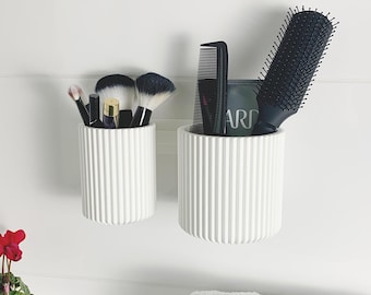 Multi-purpose organizer set for bathroom & toilet – installation without drilling | clipform cup set with guide rail, 2 utensil cups