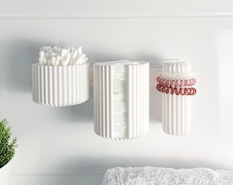 Practical beauty organizer set – mounts without drilling | clipform Beauty Plus set with rail, cotton swab, cotton pad & hair tie butler