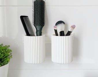 Multi-purpose organizer for beauty and care products, toothbrushes – drill-free installation | clipform-Cup-L-Set – guide rail, 2 utensil cups
