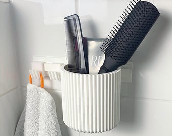 Organizer for bathroom and beauty items – large cup and 2 hooks for cosmetics, toothbrushes & towels | clipform Flex Set