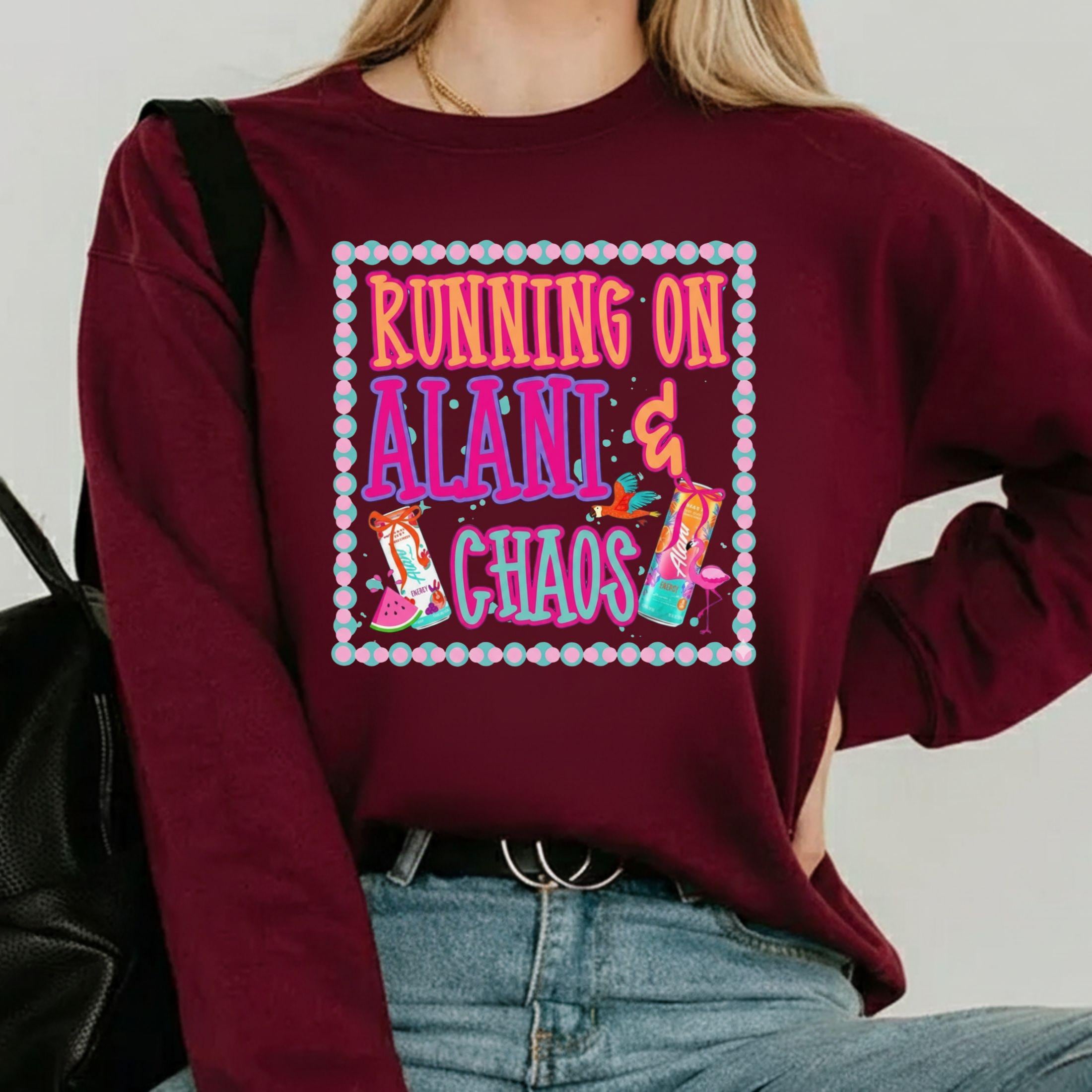 Handmade Alani-Inspired “Running on Alani & Chaos” Backpack NEW Running on Alani & Chaos PNG | Funny Energy Drink Quote  main image 4
