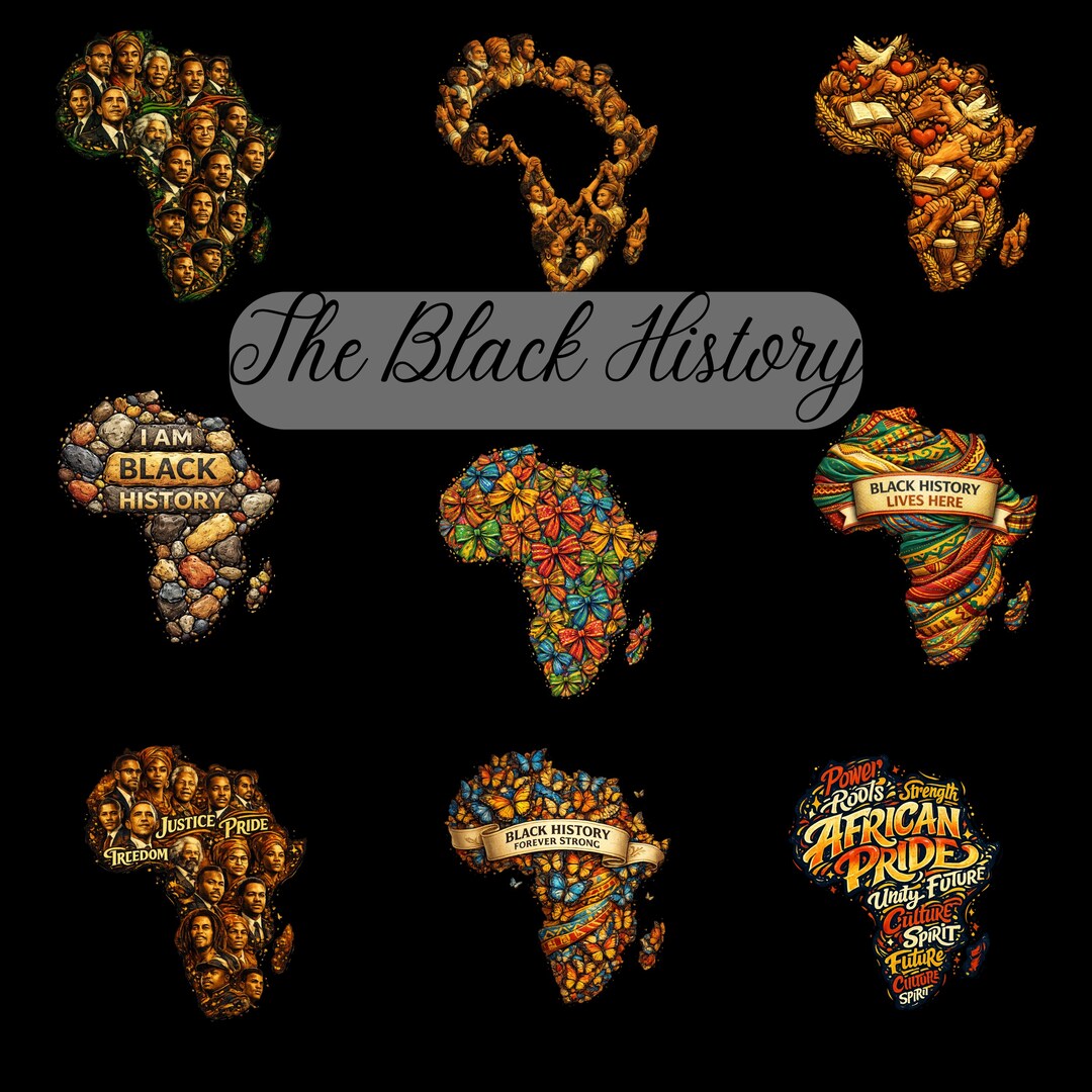 Black History PNG Bundle, African Continent Map Designs, Afrocentric ...