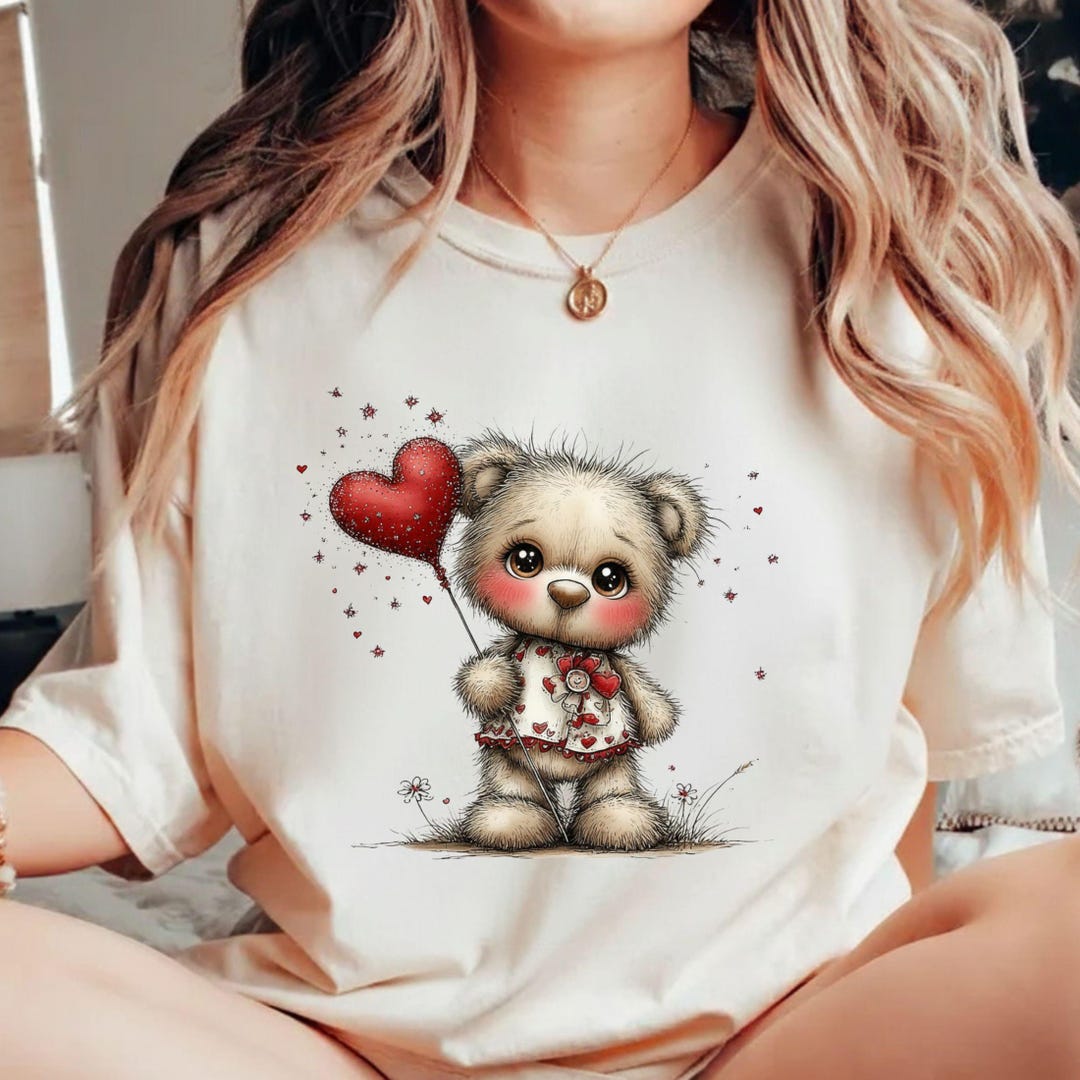 Cute Valentine Teddy Bear PNG – Heart Balloon Bear Clipart for Shirts ...