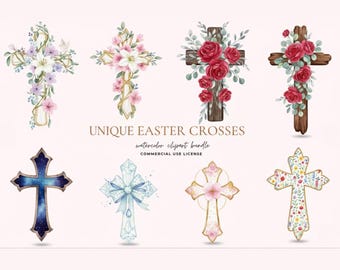 Floral Easter Cross PNG Bundle, Christian Clipart (Digital Download)