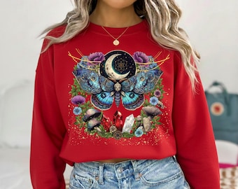 Celestial Lunar Moth PNG: Vintage Crystals, Moon, Mushroom Art (Digital Download)