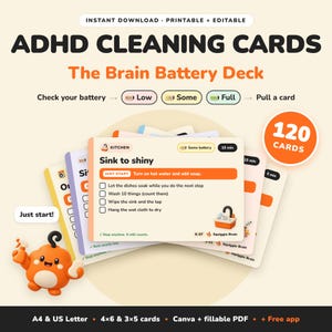 ADHD Cleaning Cards, Editable Chore Cards Deck, ADHD Cleaning Schedule Printable, Low Energy Cleaning Checklist, Declutter, Canva, iPad PDF
