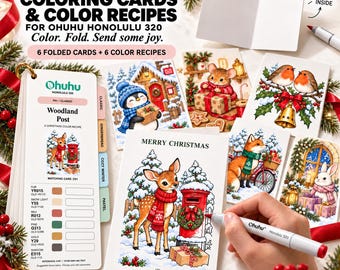 Tarjetas para colorear navideñas y recetas de paletas de colores para Ohuhu Honolulu 320, PDF imprimible