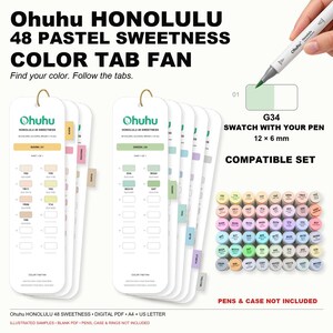 Ohuhu Honolulu 48 Sweetness Swatch Cards, Pastel Marker Chart with New and Old Codes