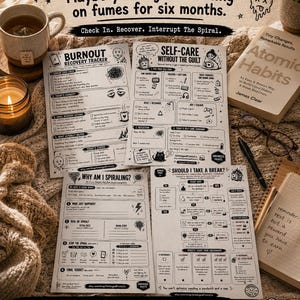 Burnout Recovery Printable Bundle | 3 Worksheets + Flowchart