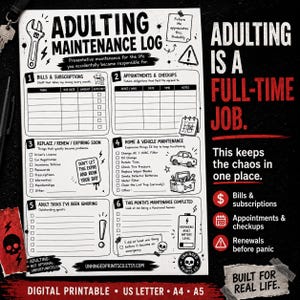 Adulting Maintenance Log Printable Life Admin Checklist for Bills, Appointments & Renewals