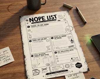 Nope lijst afdrukbaar | Werkblad antiproductiviteit voor volwassenen met ADHD