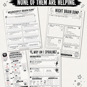 Overthinking Worksheet Bundle | Anxiety Spiral & Brain Dump Printable Set