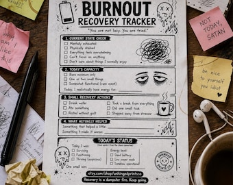Burn-outhersteltracker | Dagelijkse energiecheck | Afdrukbaar ADHD