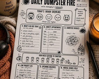 Dagelijkse planner voor ADHD (printbaar) | Dagelijkse chaos-editie (Dumpster Fire)