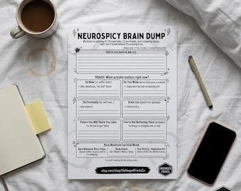 NeuroSpicy Brain Dump afdrukbaar | ADHD gedachten organisator