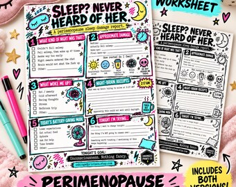 Werkblad voor slaap tijdens de perimenopauze | Printbare check-in voor slapeloosheid en nachtelijk zweten