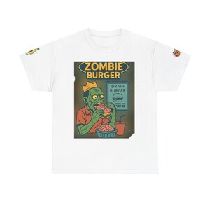 Zombie Burger Unisex Schwere Baumwolle T-Shirt | Lustiges grafisches T-Shirt, Halloween-Kostüm, Horror-Liebhaber-Geschenk, lässige Kleidung, einzigartiges Hemd