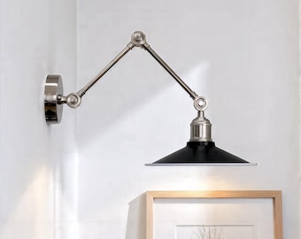 Adjustable wall sconce, industrial metal lamp, modern reading light decor