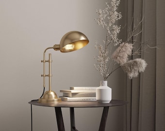 Goldene Leselampe, Akzentleuchte aus Messing, Elegante Nachttischlampe, Beleuchtung aus Metall