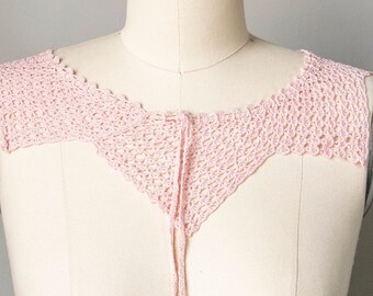 1920s Collar Pink cotton Crochet Trim Choker