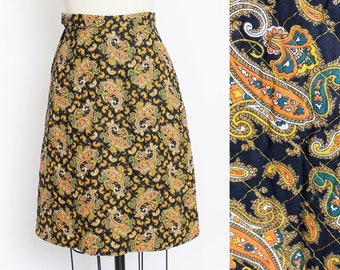 1960er Minirock gesteppte Baumwolle Paisley XS