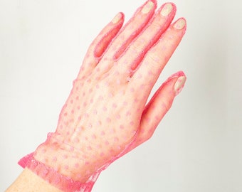 1980s Gloves Sheer Pink Dots