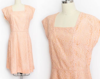 1960s Dress Champagne Lace Full Skirt L