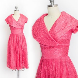 1950s Dress Fuchsia Lace Full Skirt Party XS