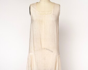 1920s Lawn Dress Sheer Cotton Flapper Lace S