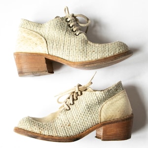 1990s Shoes Woven Leather Chunky Leather Ankle Booties Sz 37.5 image 1