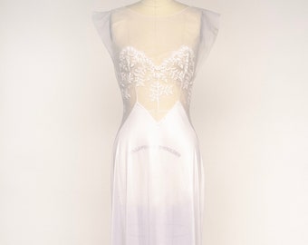 1980s Nightgown Sheer Lace Long Slip Lingerie Dress