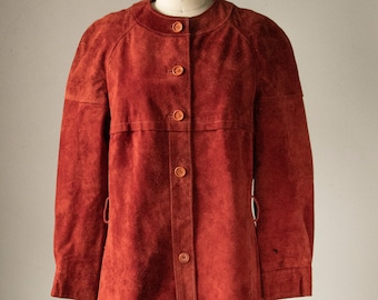 1960s Suede Leather Coat Rust Jacket M / S