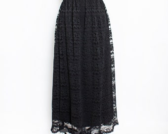 1980s VICTOR COSTA Skirt Black Lace Full S