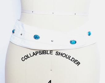 1980s Belt Leather White Faux Turquoise Studded L